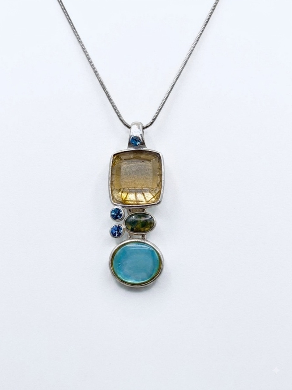 Artisan Sterling Silver Multi-Gemstone Pendant Necklace - Picture 2 of 6